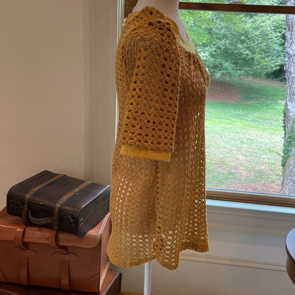 Anthropologie Angel Of The North Senoia Knit Crochet Short Sleeve Tunic top. - Picture 6 of 9